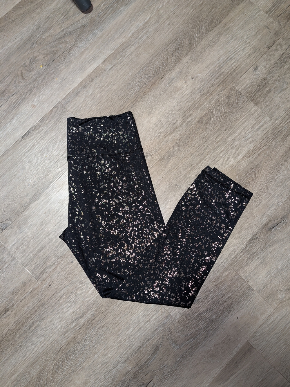 ZYIA Black Leggings with Rose Gold Metallic Speckle - Sz 8-10 - NWOT